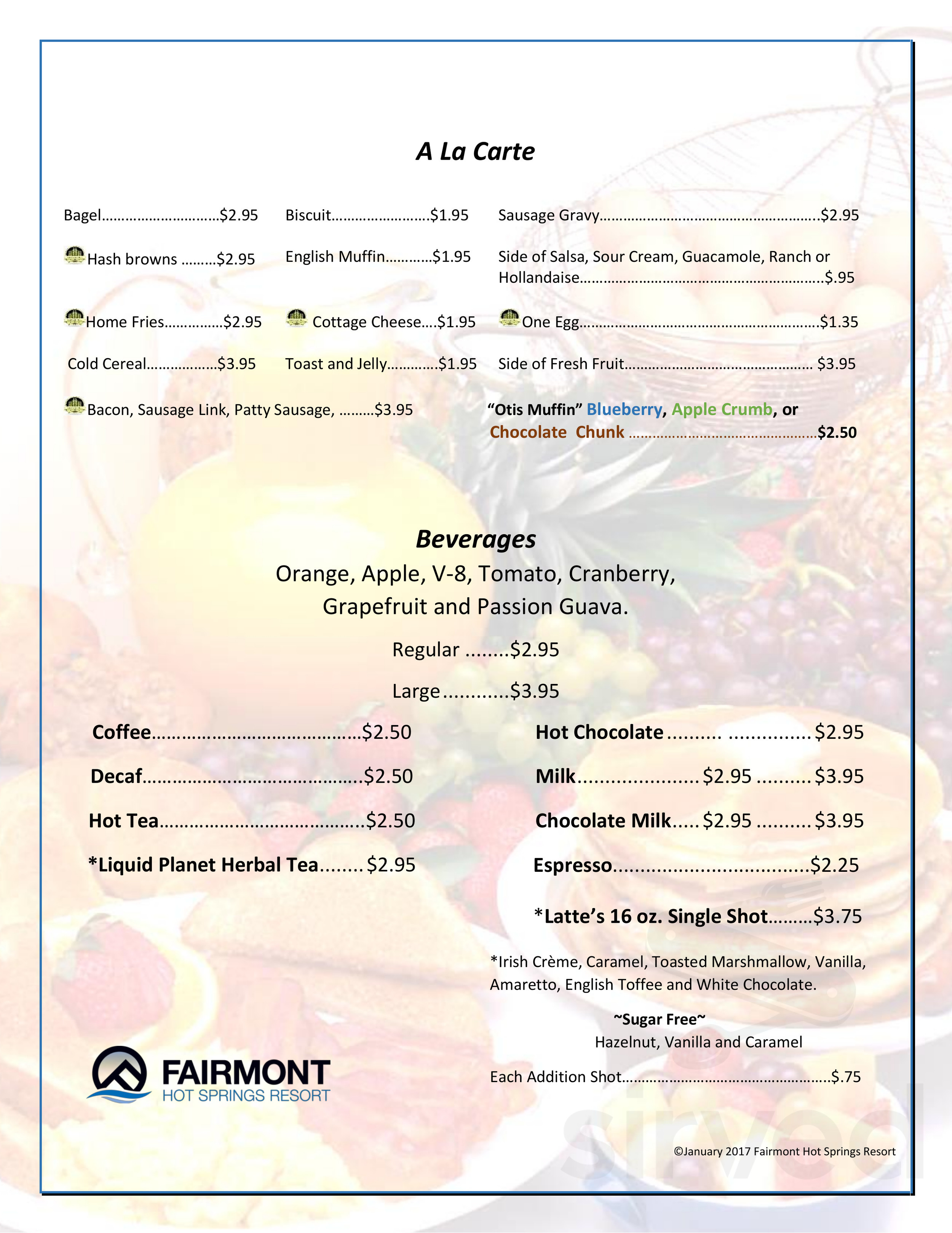 Menu - Anaconda MT's Fairmont Hot Springs Resort | Sirved