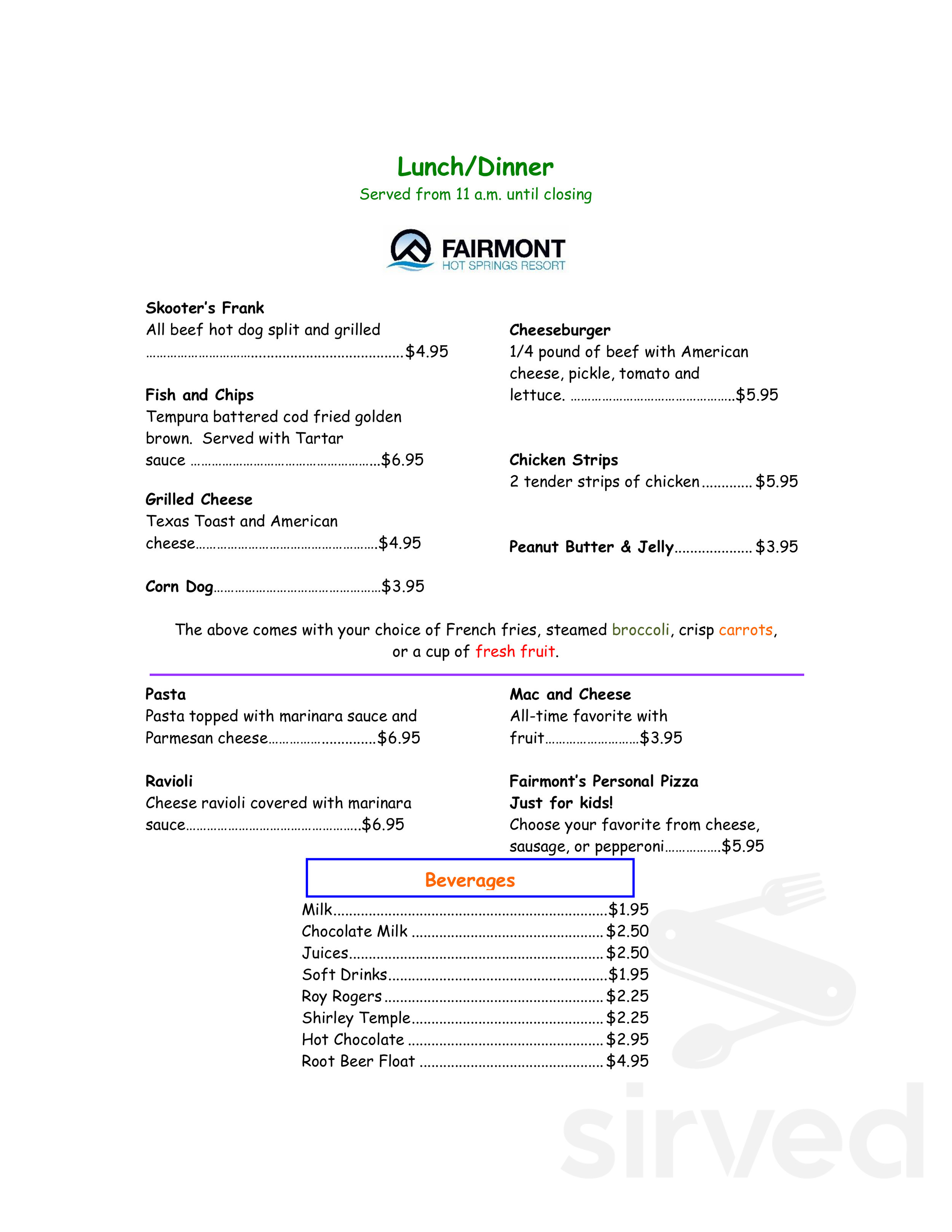 Menu - Anaconda MT's Fairmont Hot Springs Resort | Sirved