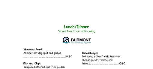 Menu for Fairmont Hot Springs Resort in Anaconda, MT | Sirved