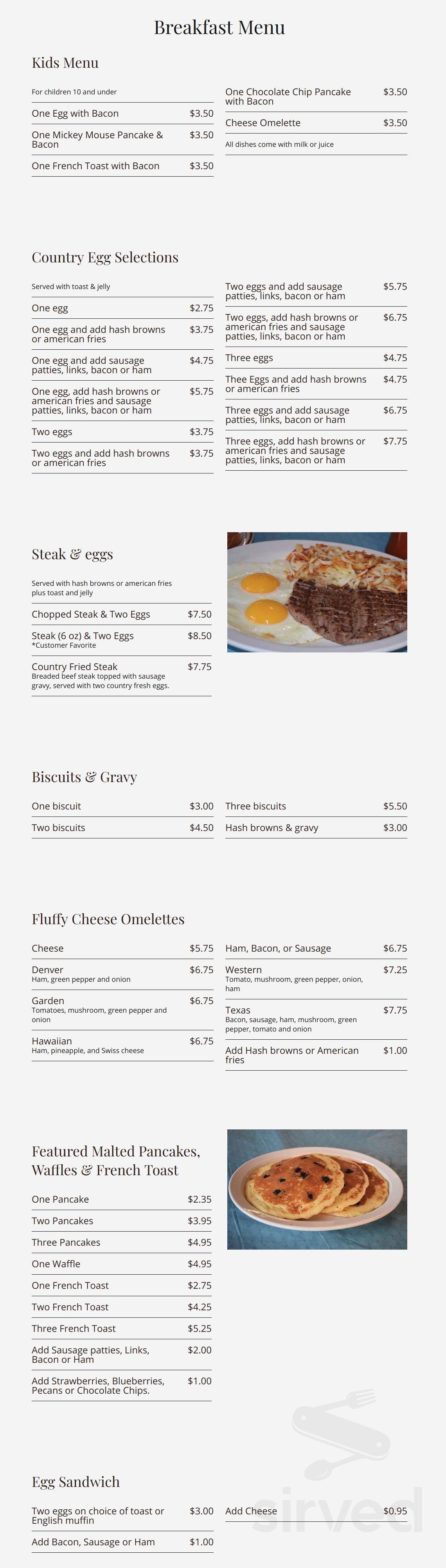 Sigourney Café menu in Sigourney, Iowa, USA