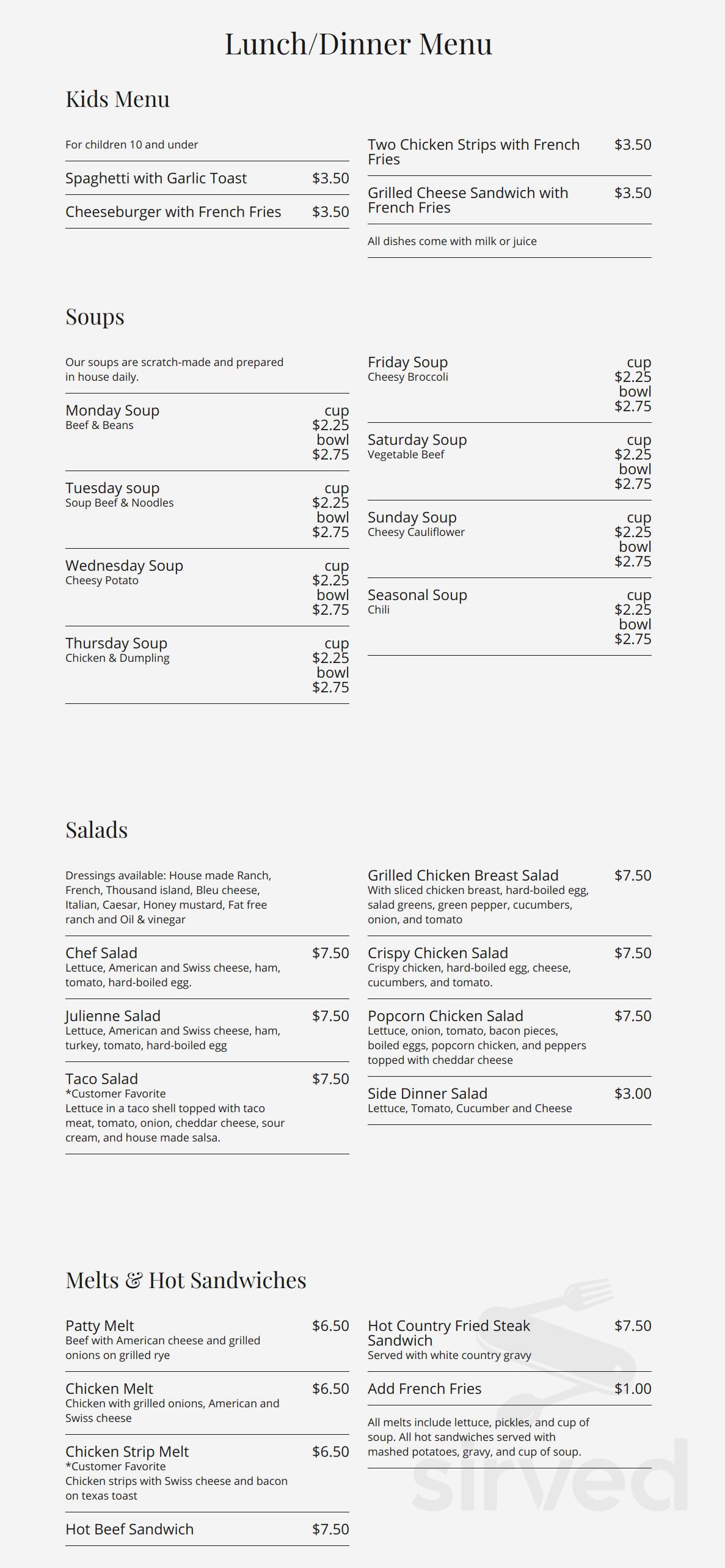 Sigourney Café menu in Sigourney, Iowa, USA