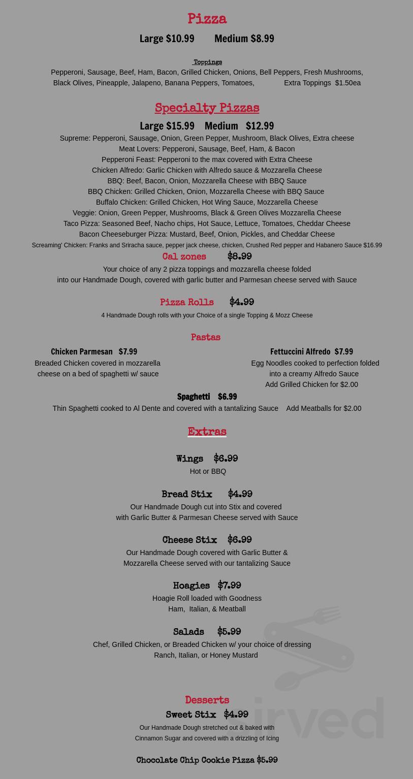 Tribe Pride Pizza menu in Comanche, Oklahoma
