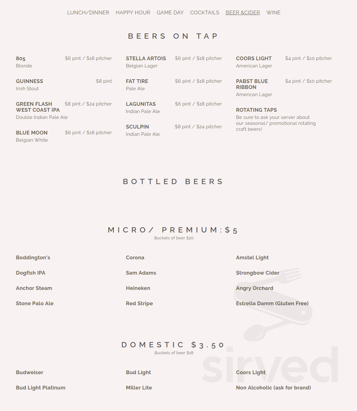 The Patio Rudy's menu in Palo Alto, California, USA