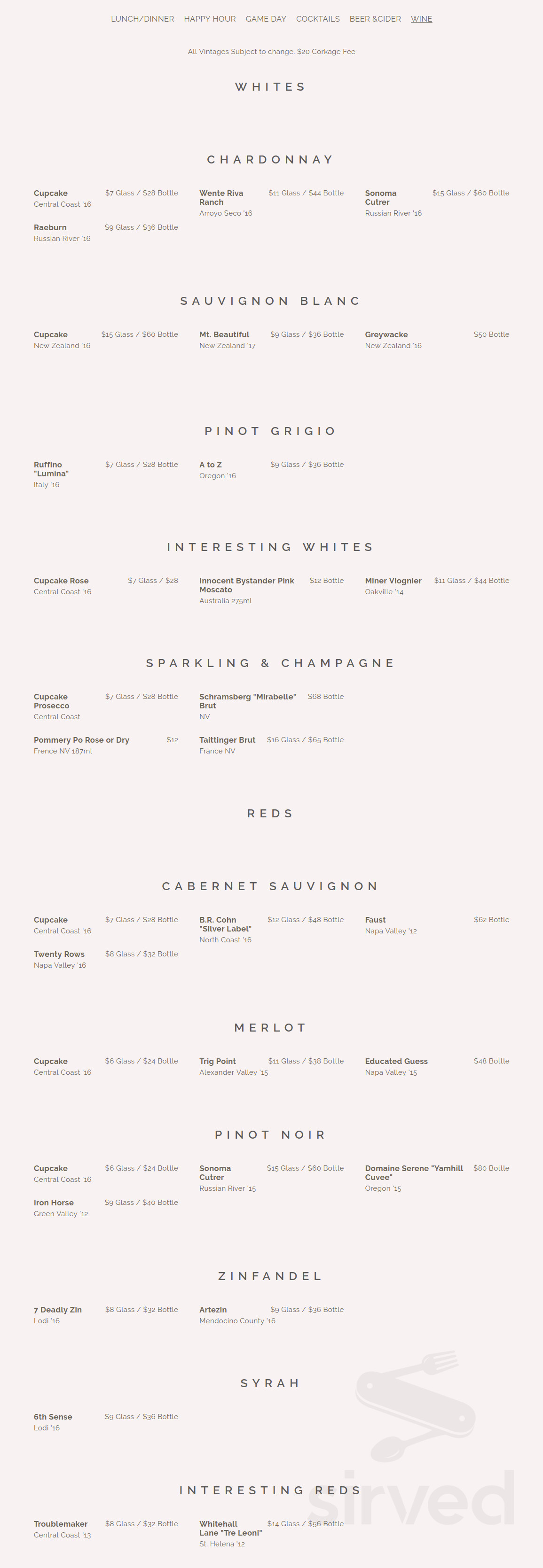 The Patio Rudy's menu in Palo Alto, California, USA