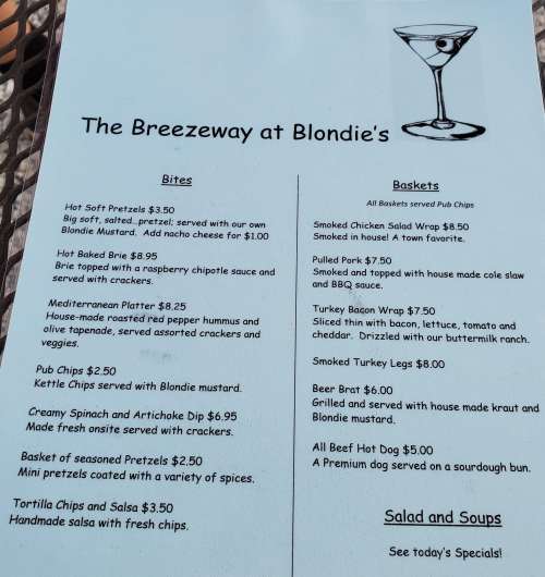 The Breezeway at Blondie's menu in St Clair, Missouri, USA