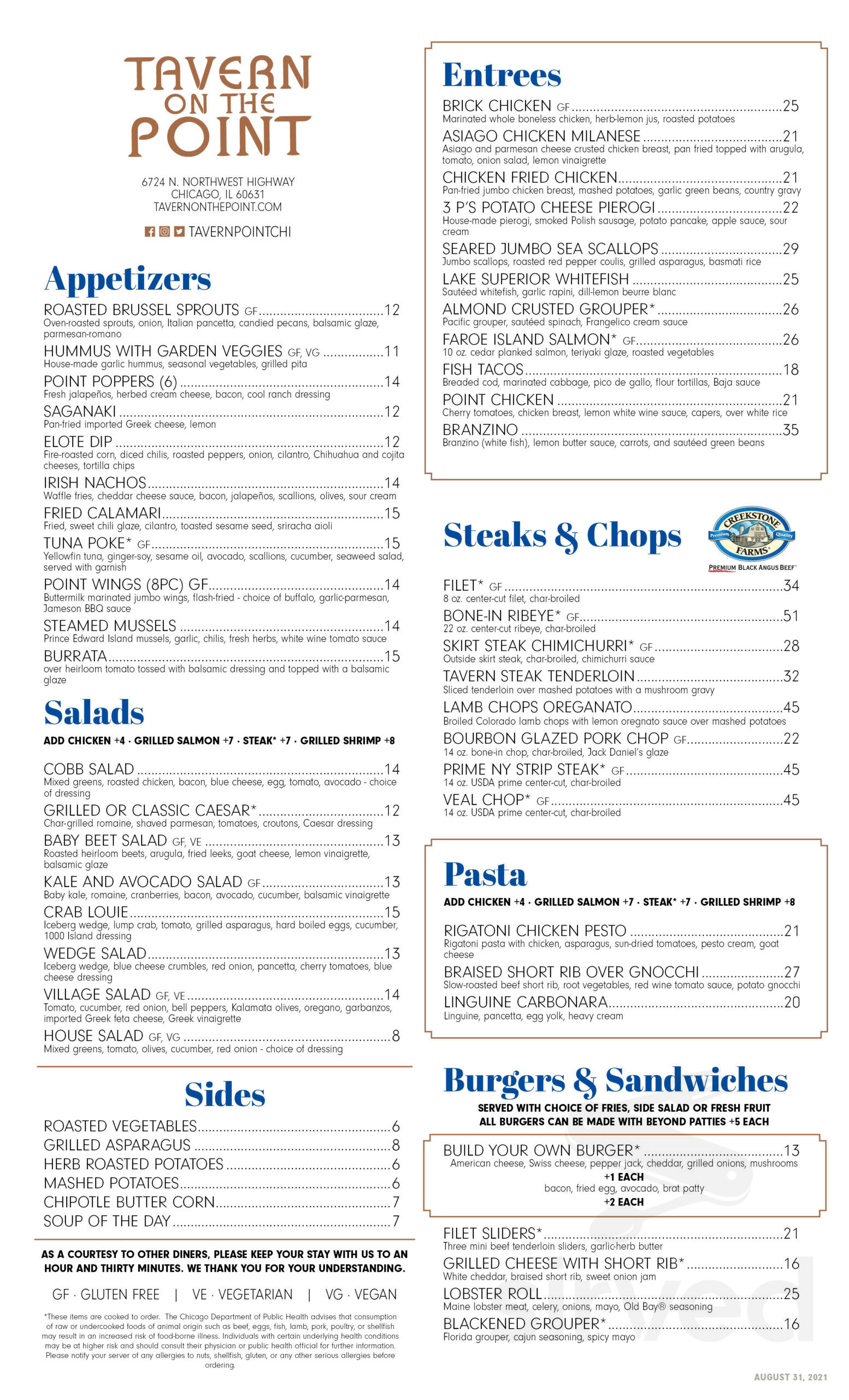 Eight On The Point Menu.pdf Menu for Tavern on the Point in Chicago, IL | Sirved