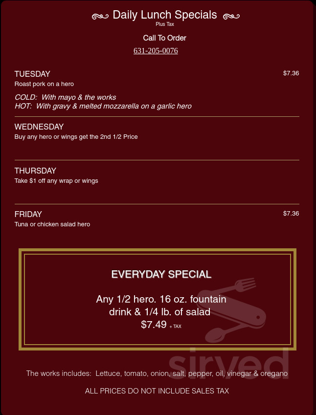 TJ's Hero Shop menus in Mastic Beach, New York, United States