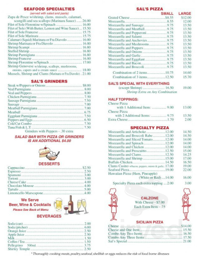 Menu for Sal's Family Pizza in Monroe, CT | Sirved