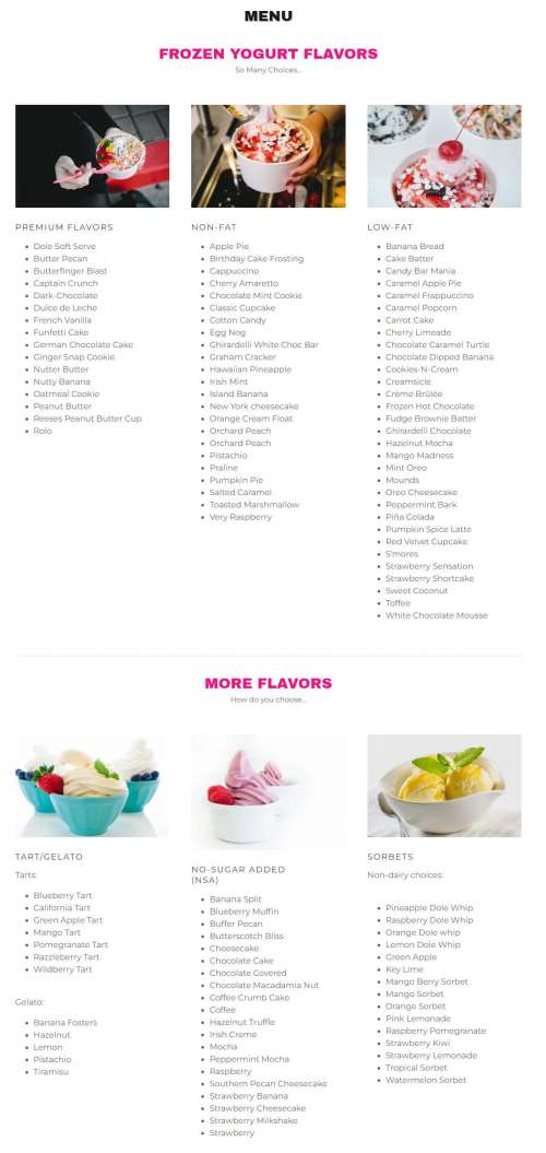 Razzleberriez Frozen Yogurt Lake Pleasant menu in Peoria, Arizona, USA