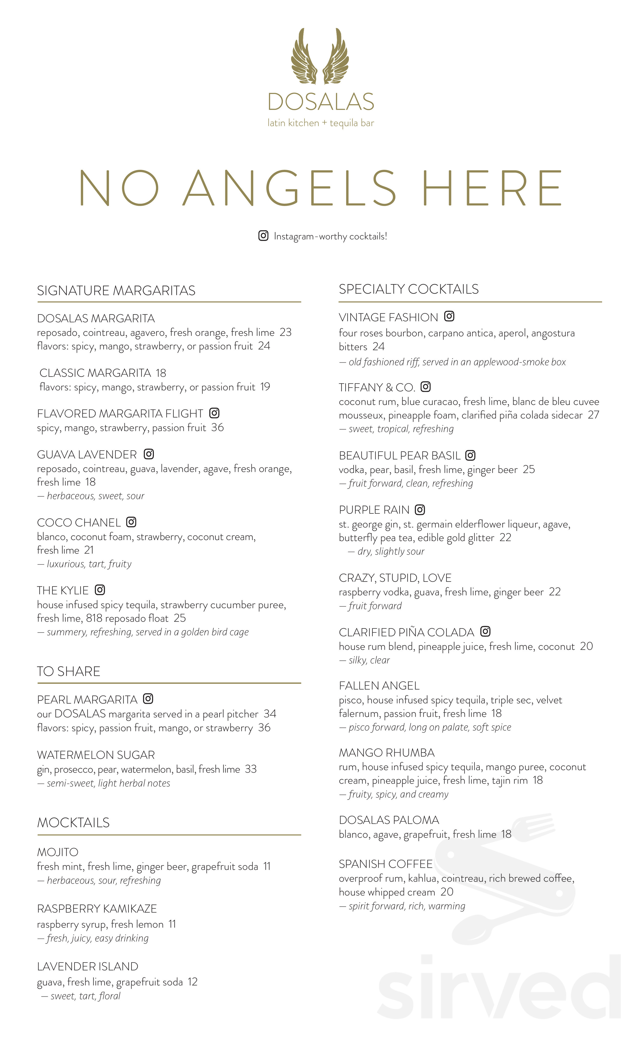 DOSALAS latin kitchen + tequila bar menu in Vancouver, Washington, USA