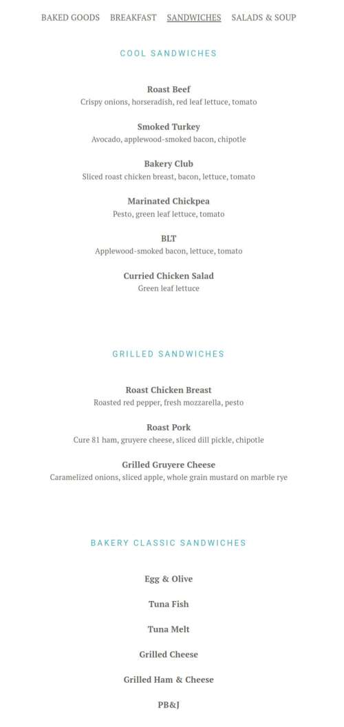 Skaneateles Bakery menu in Skaneateles, New York, USA