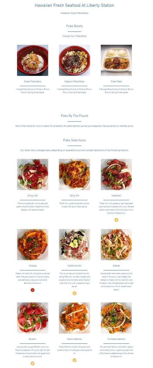 Hawaiian Fresh Seafood Liberty Station menu in San Diego, California, USA