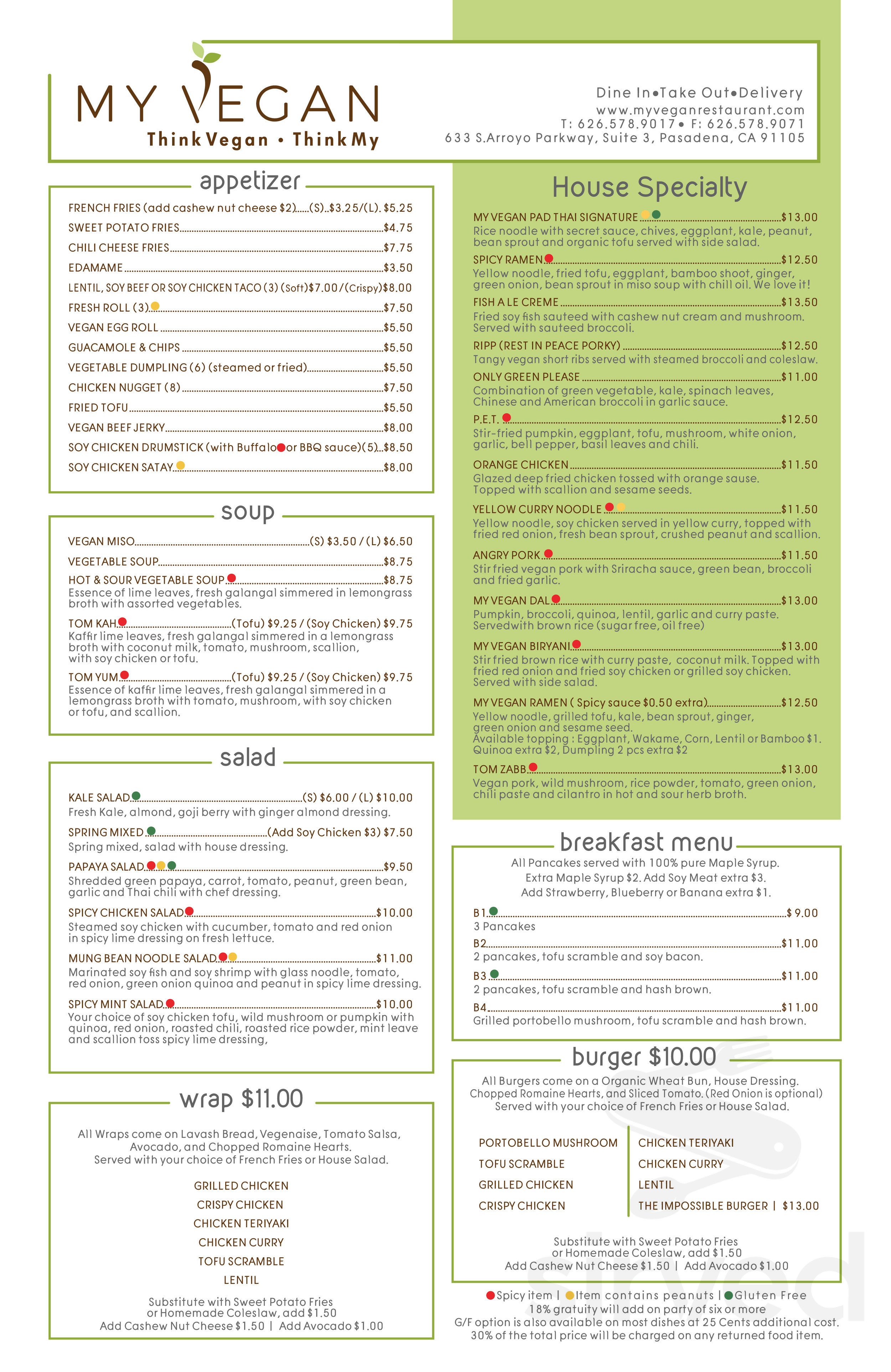 My Vegan Restaurant menu in Pasadena, California