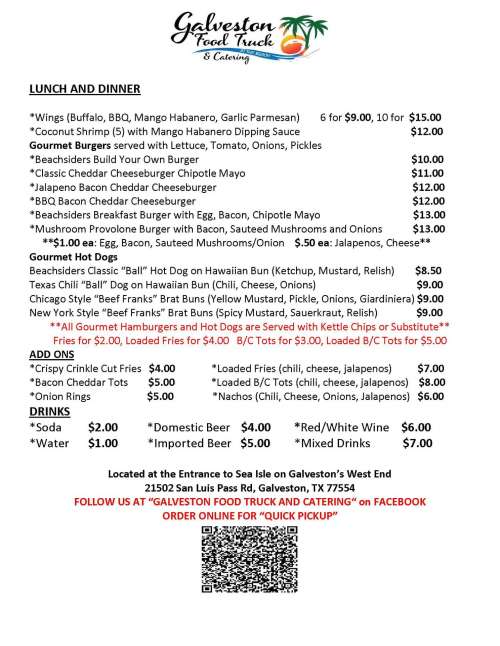 Galveston Food Truck and Catering™ menu in Galveston, Texas, USA