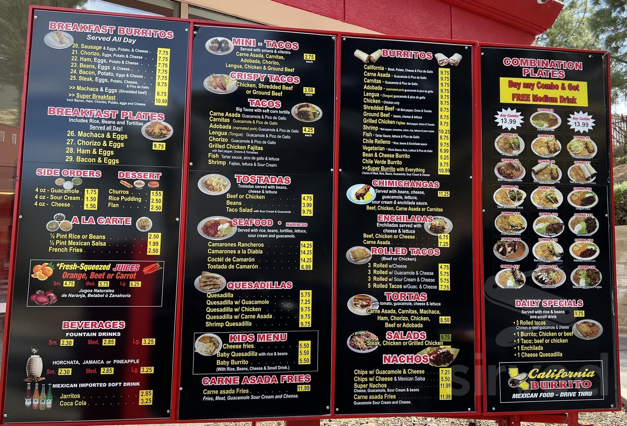 California Burrito menu in Antioch, California, USA