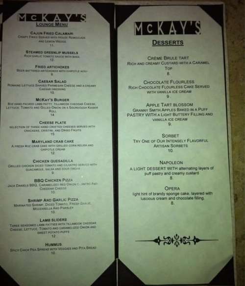 McKay's menu in Los Angeles, California, USA