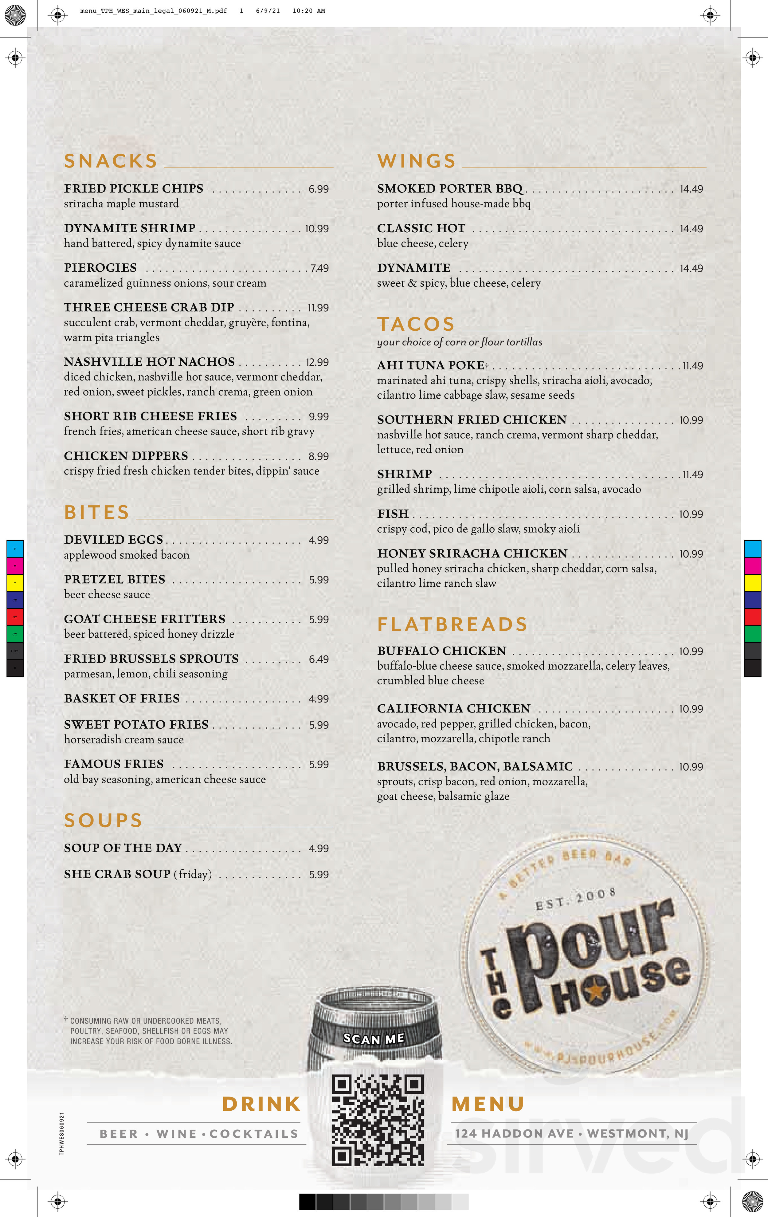 The Pour House Menu, Keene, NH