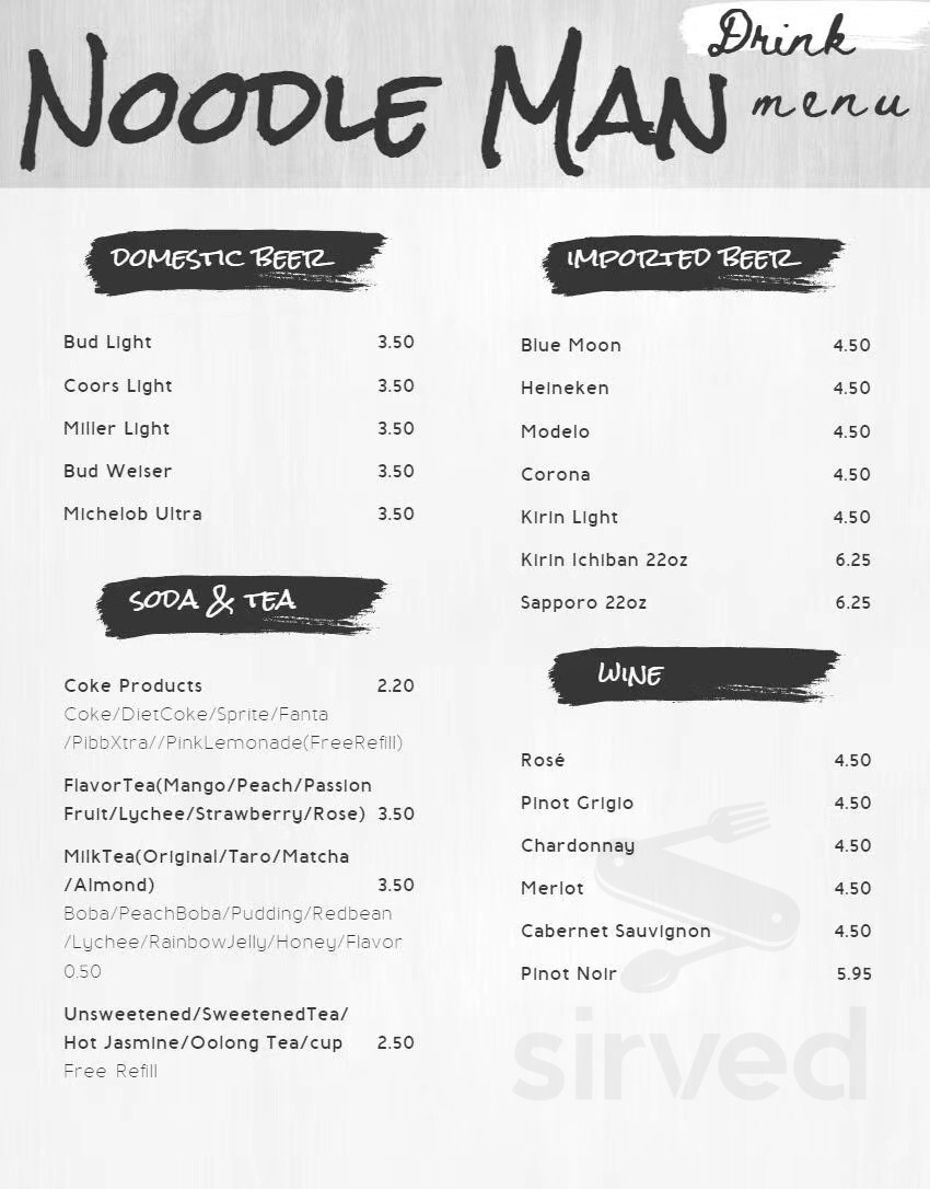 Noodle Man menu in Chesapeake, Virginia, USA
