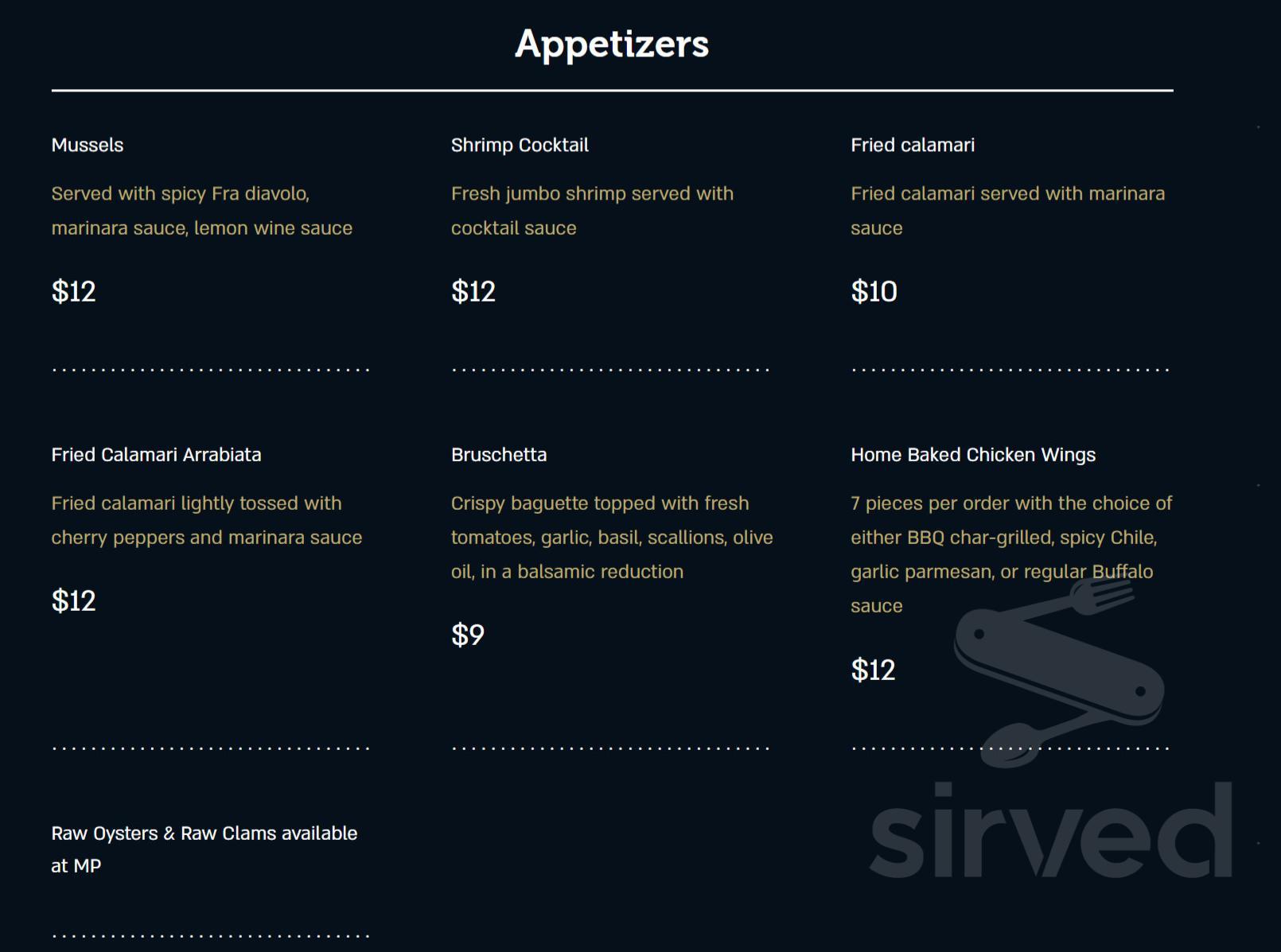 RJ'S RESTAURANT SEAFOOD/CHOPS/PASTA menu in Pittsfield, Massachusetts, USA