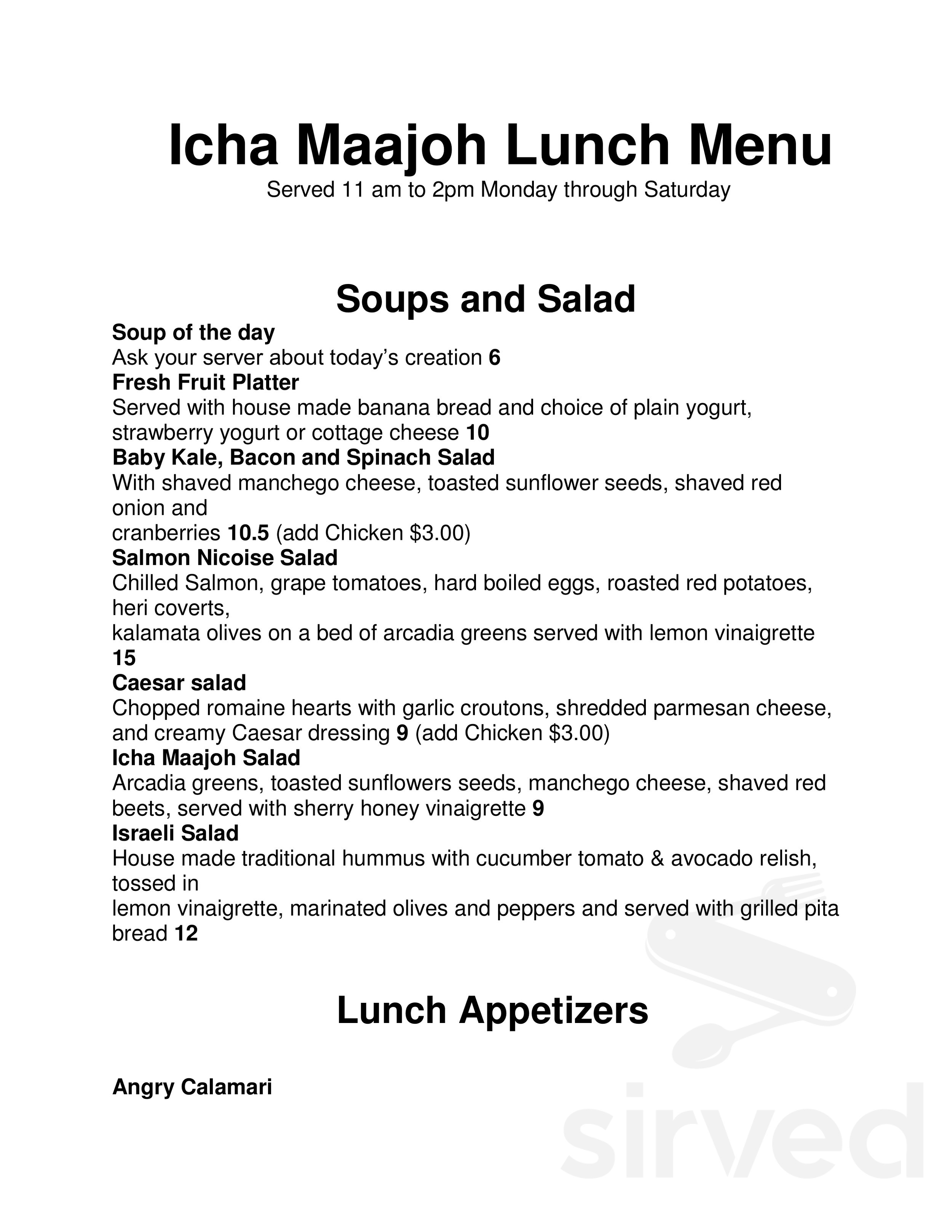 Icha Maajoh menu in Prescott, Arizona, USA