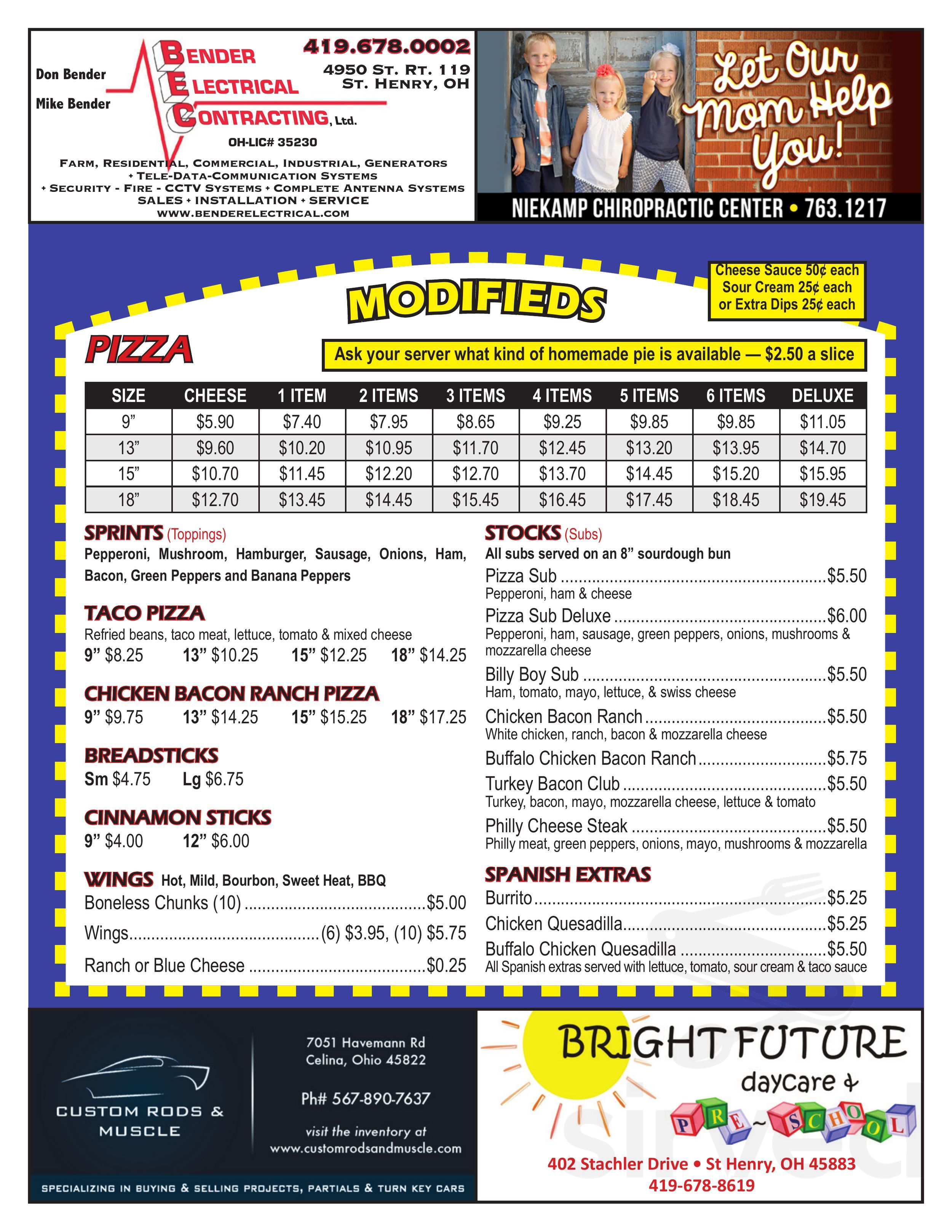 St Henry Nite Club menu in St Henry, Ohio, USA