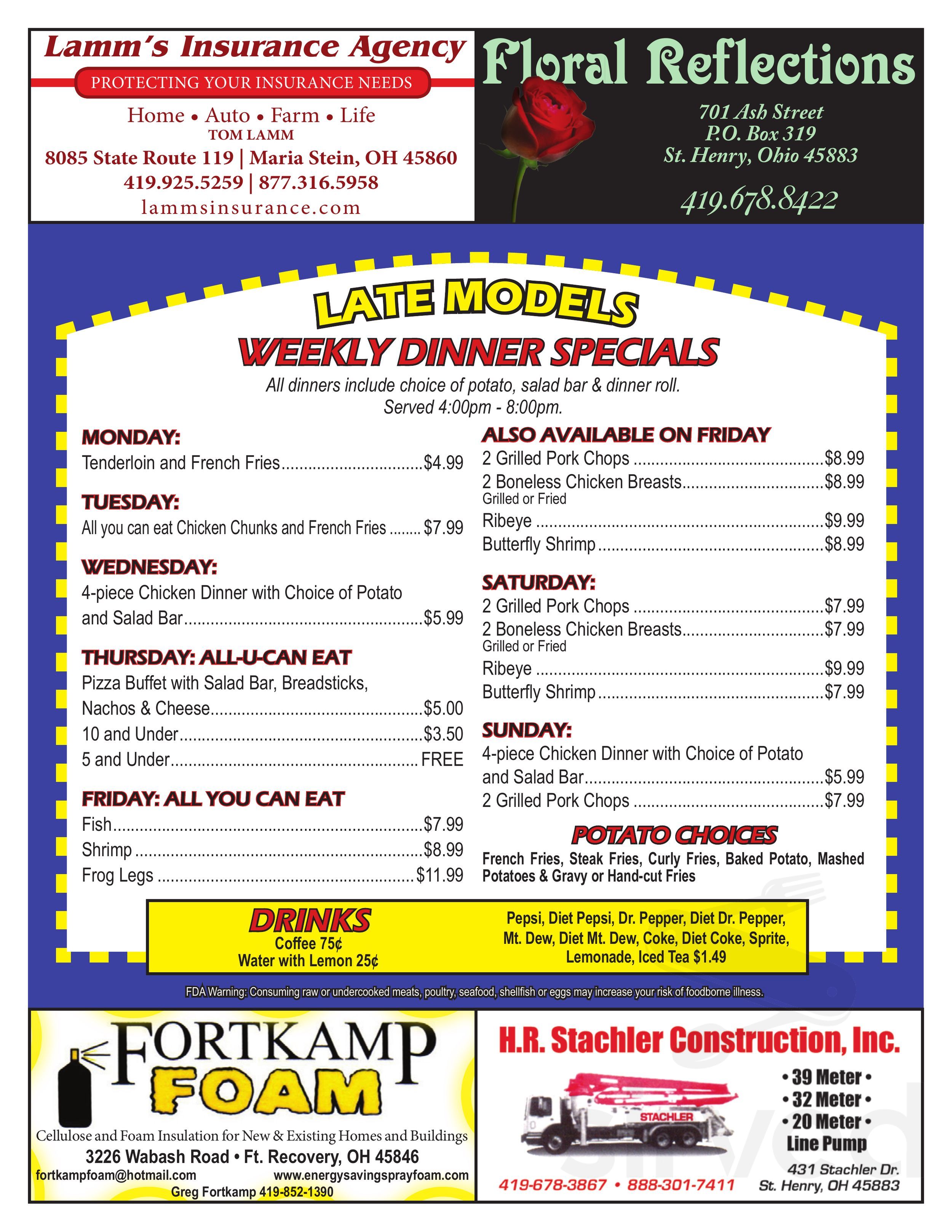 St Henry Nite Club menu in St Henry, Ohio, USA