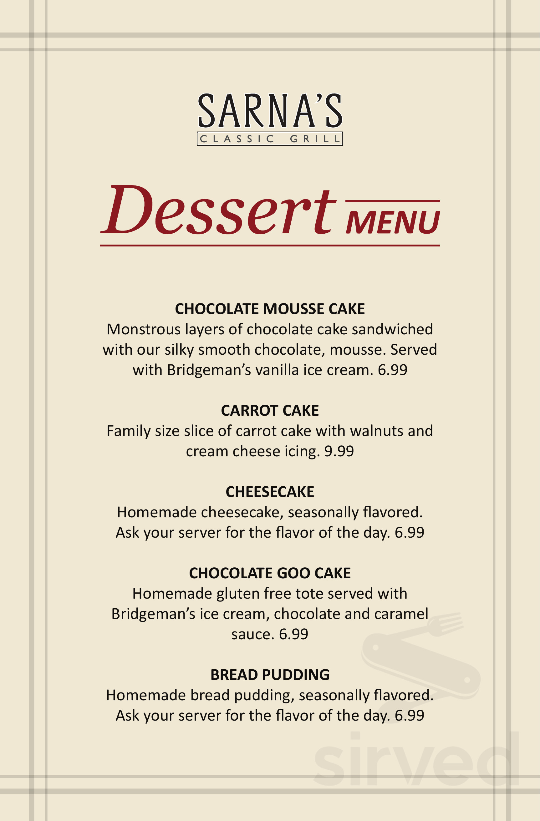 Sarna's Classic Grill menus in Columbia Heights, Minnesota, United States