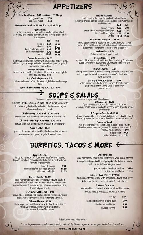 El Chaparro Mexican Bar & Grill Tomball menu in Tomball, Texas, USA