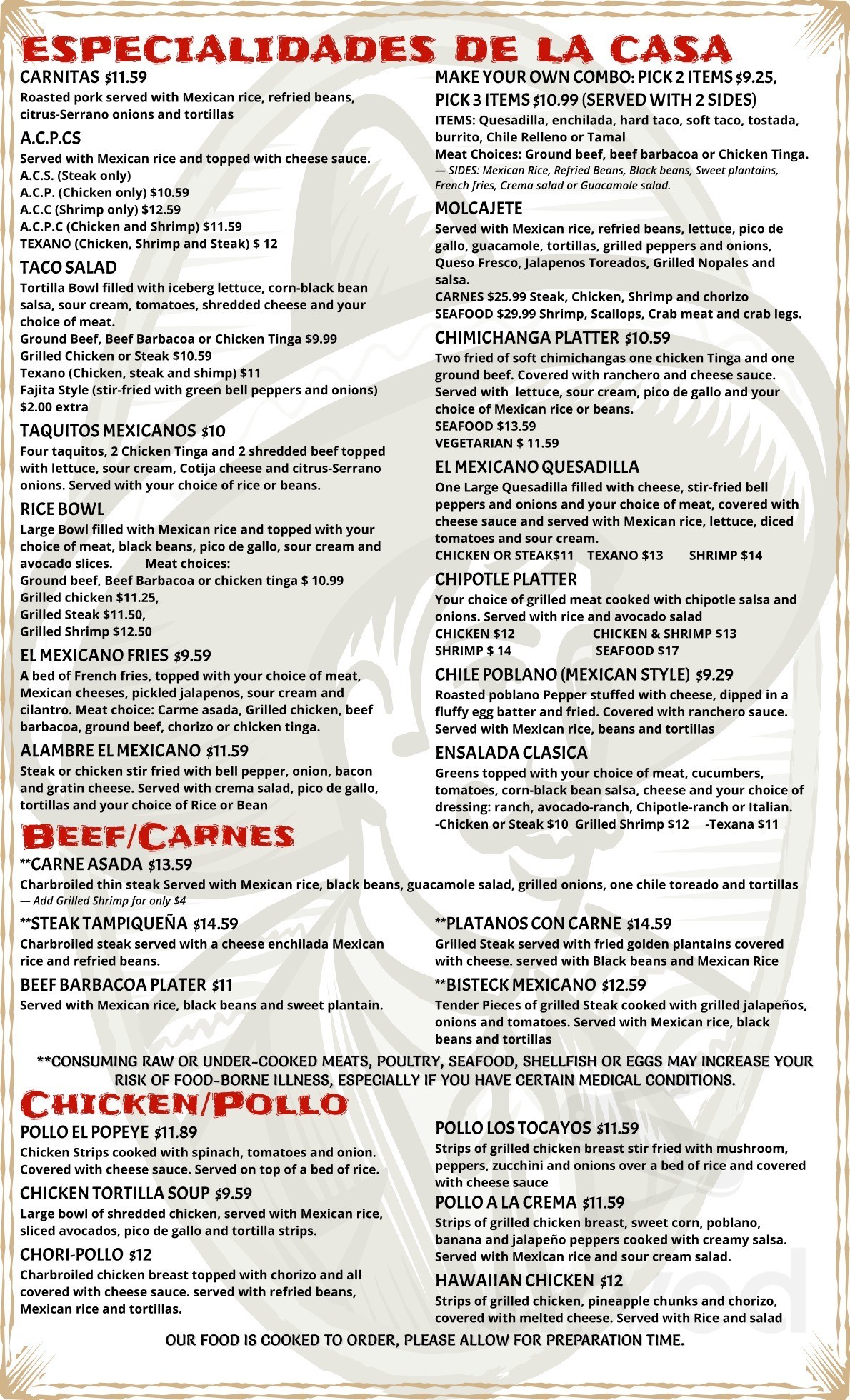 El Mexicano Tacos & Tequila menus in Newport, North Carolina, United States