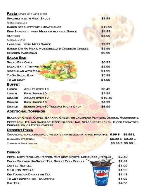 In/Out Pizza Buffet menu in Knoxville, Tennessee, USA