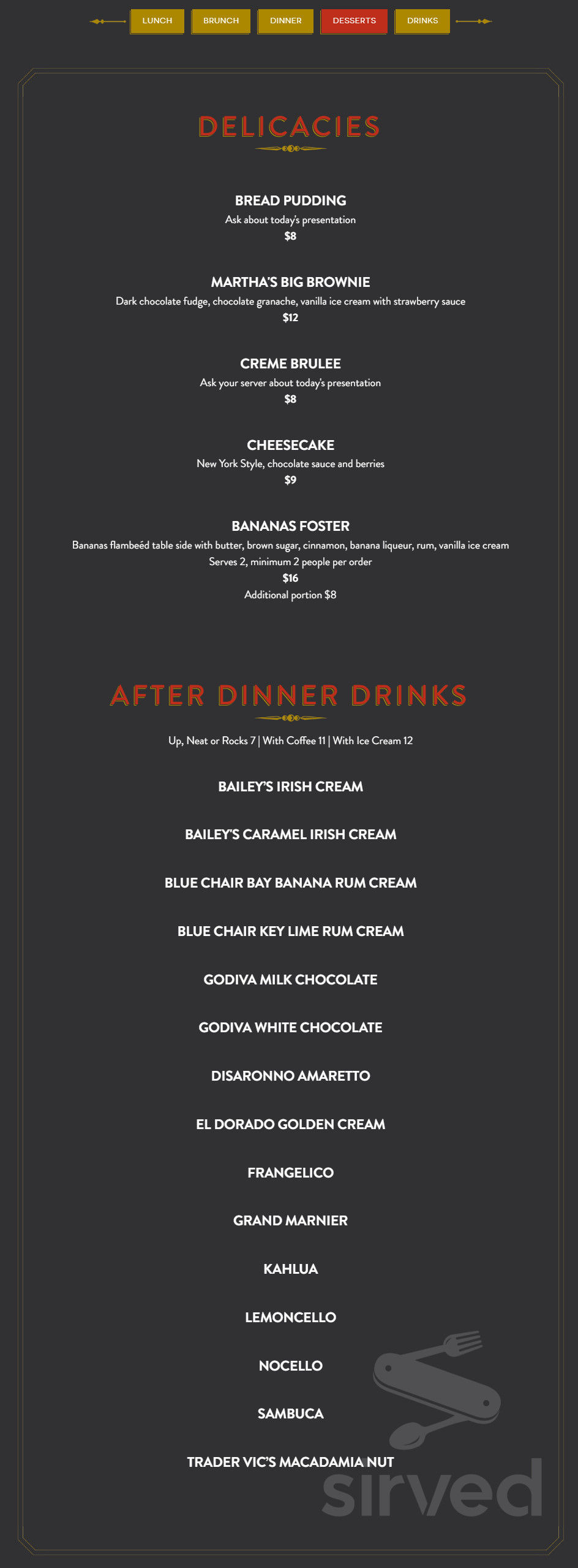 Table 100 menu in Flowood, Mississippi, USA