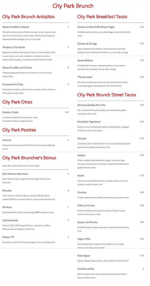 Tacos Tequila Whiskey menu in Denver, Colorado, USA