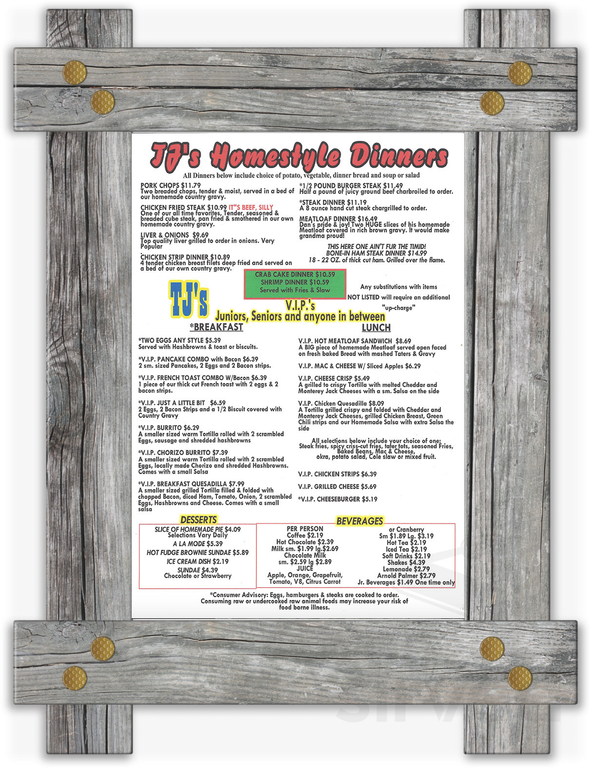 TJ's Homestyle Restaurant menus in Avondale, Arizona, United States