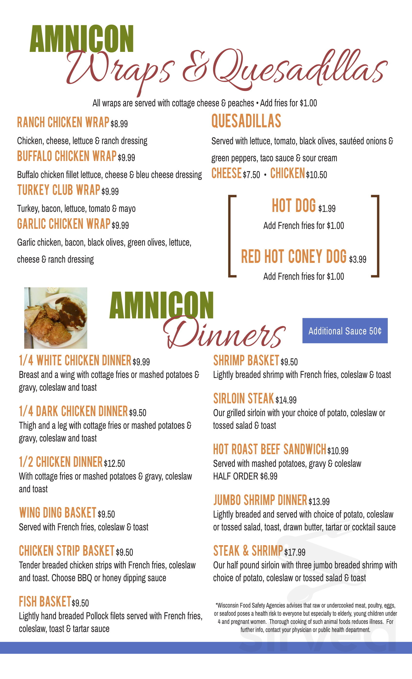 Amnicon Bar menu in Superior, Wisconsin