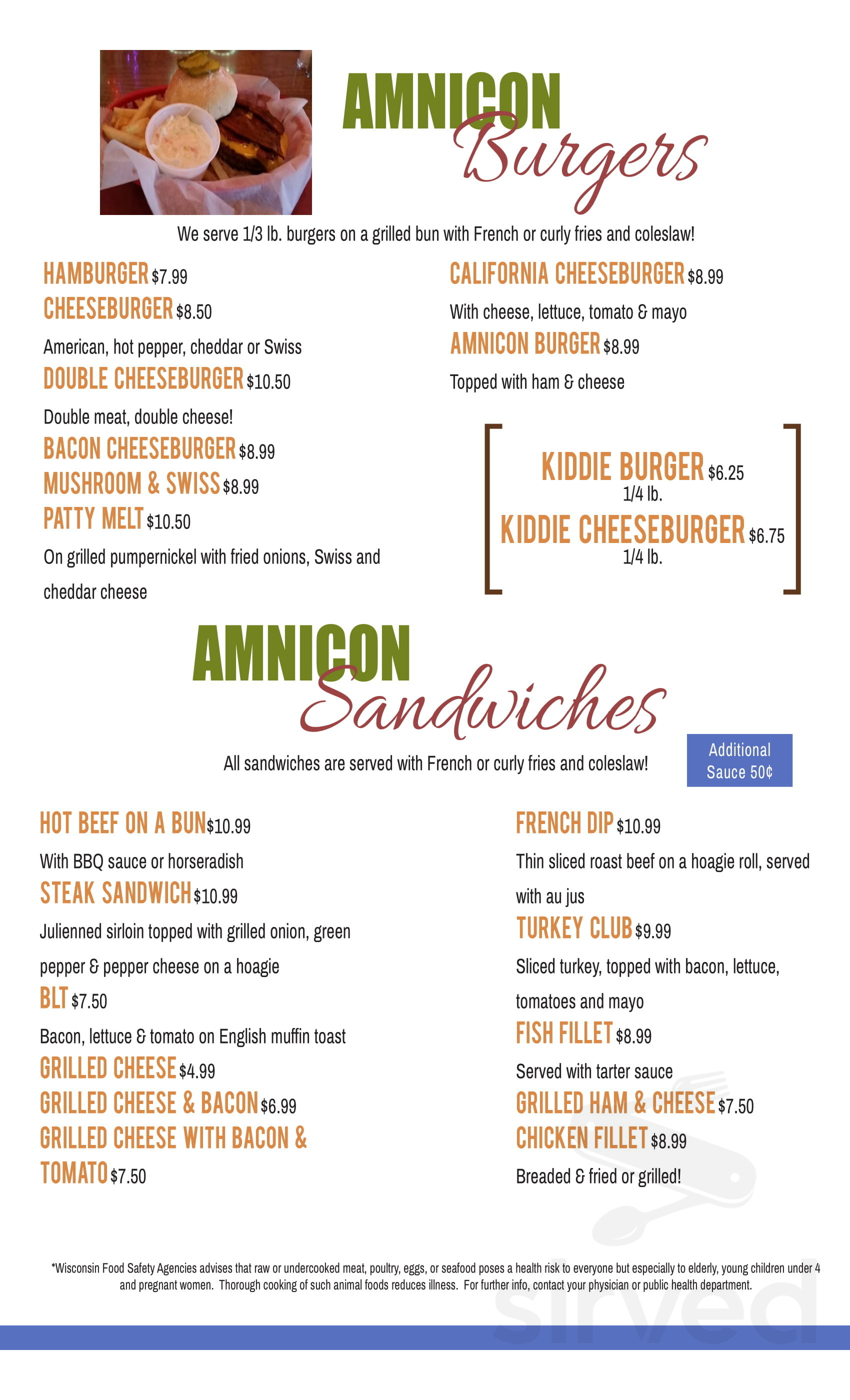 Amnicon Bar menu in Superior, Wisconsin