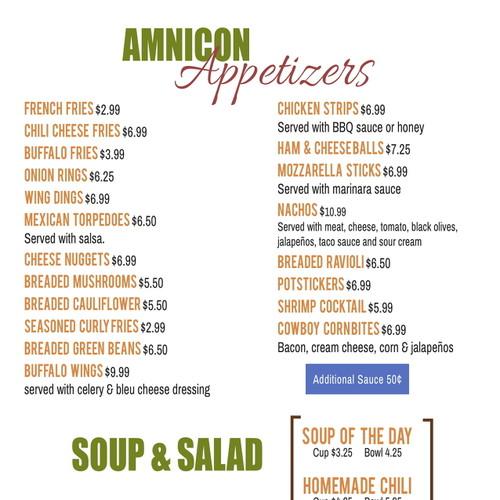 Amnicon Bar menu in Superior, Wisconsin, USA