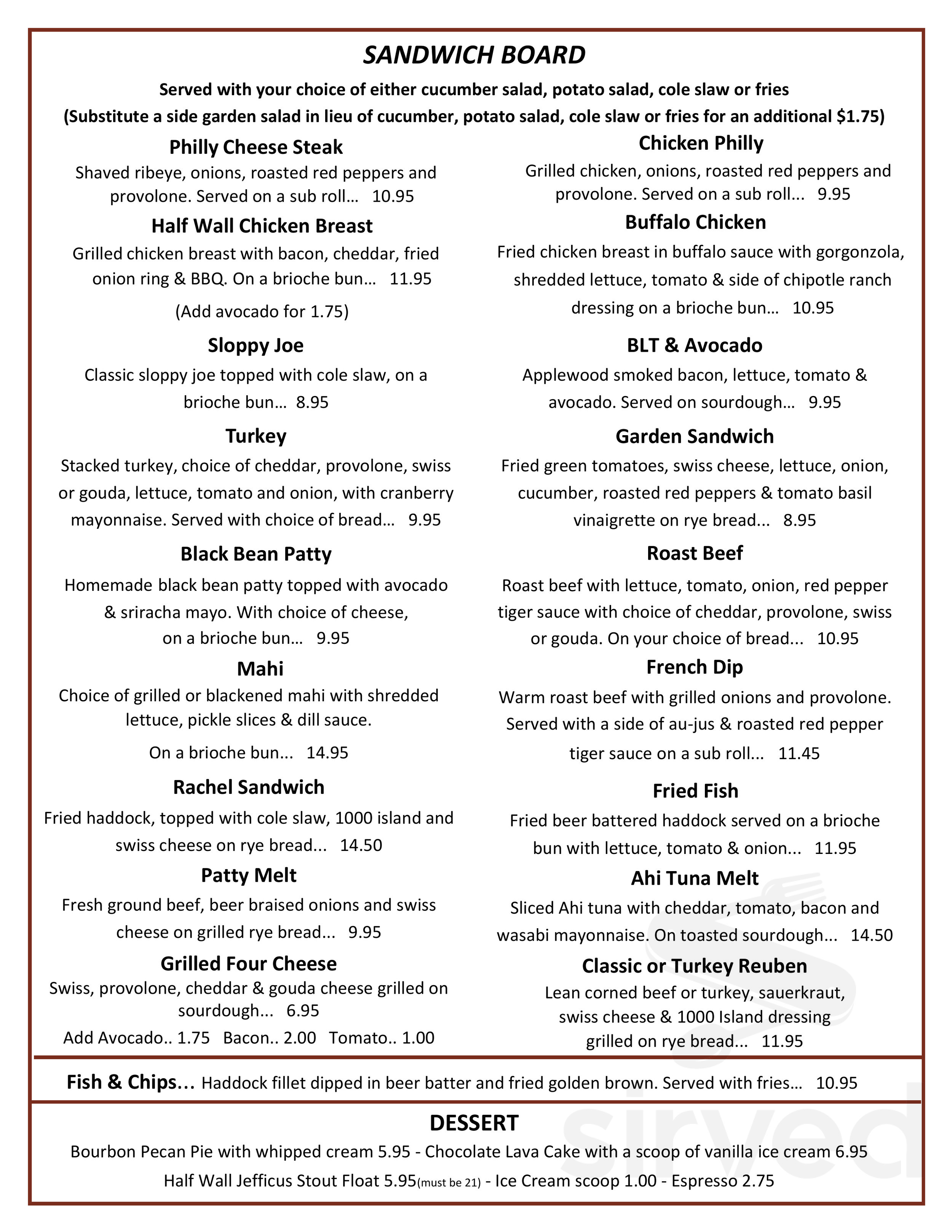 The Half Wall Port Orange Menu In Port Orange Florida USA