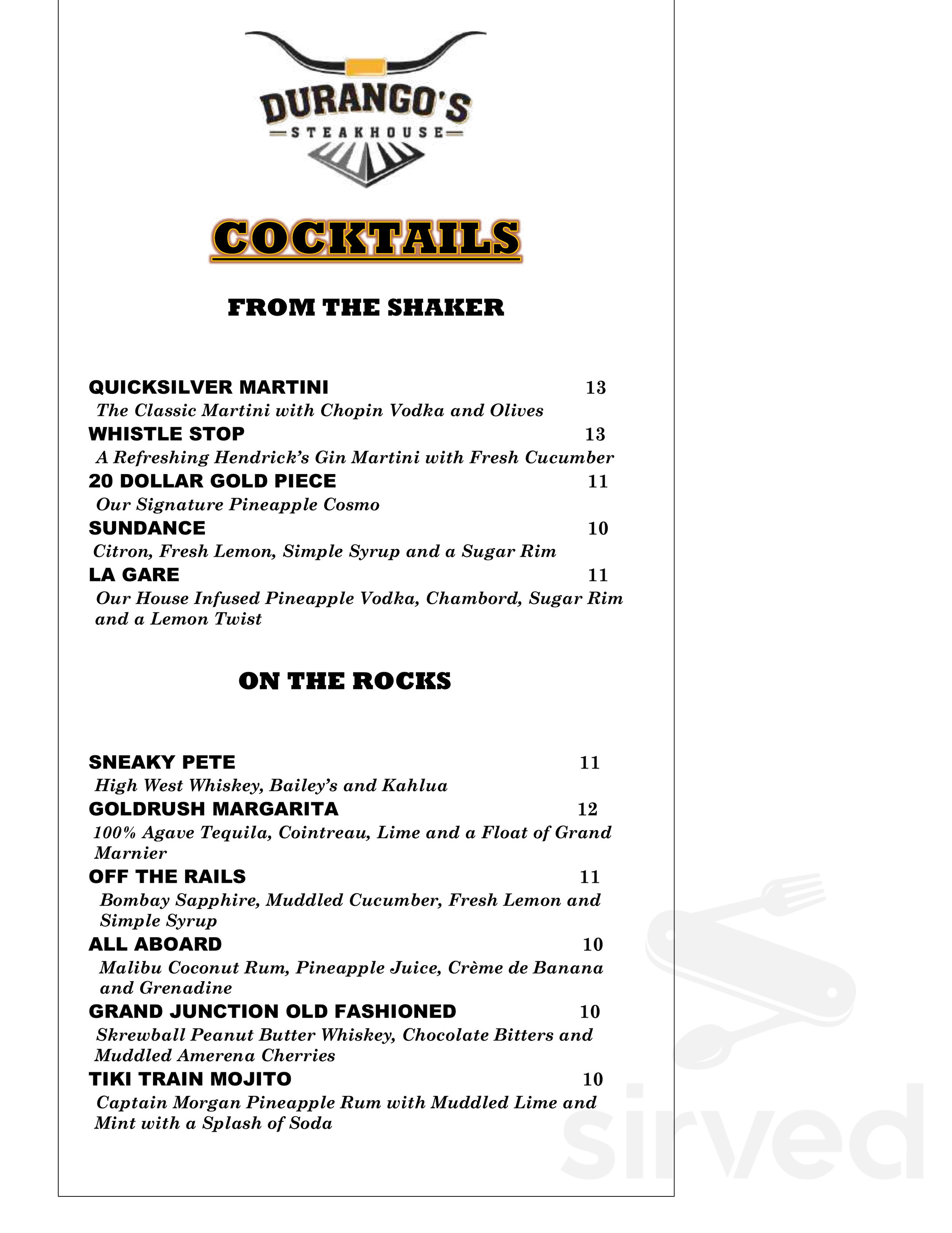Menu - Titusville FL's Durango's Steakhouse Titusville | Sirved