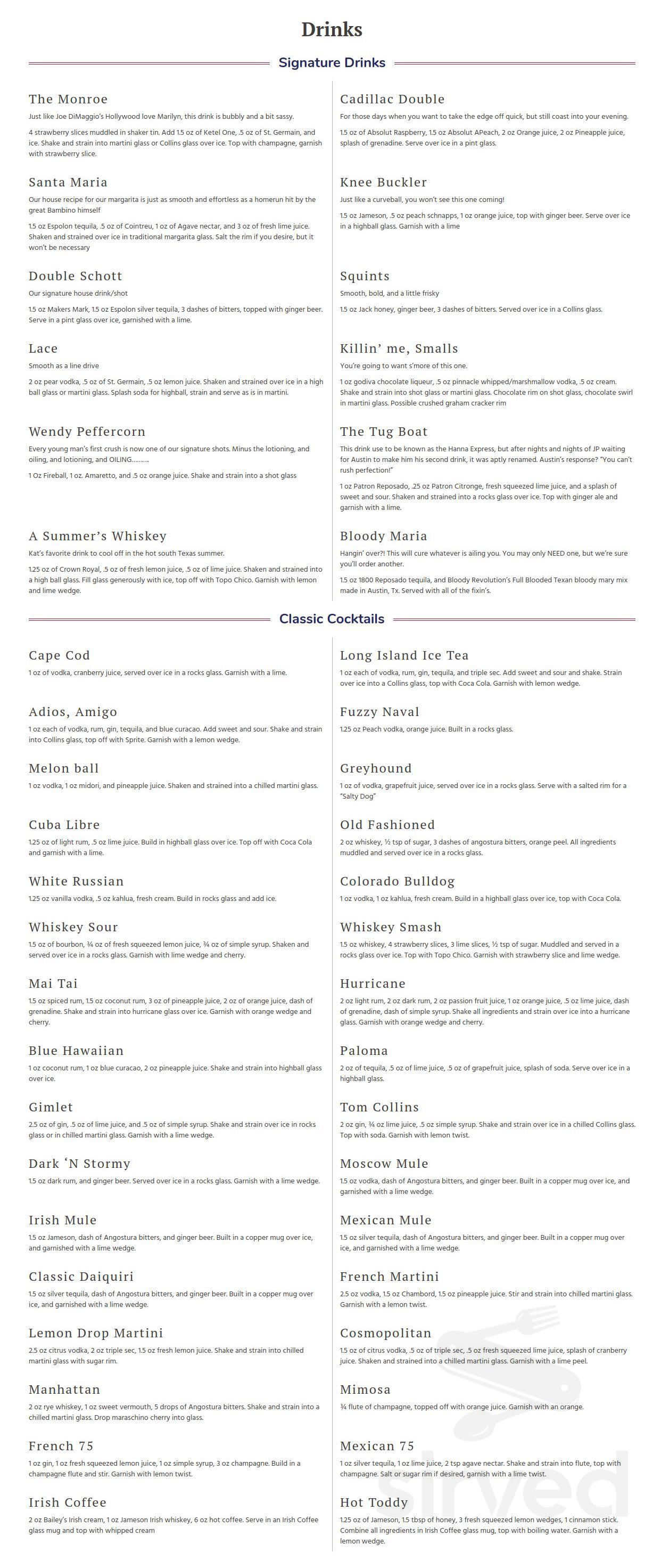 Double Schotts Sports Bar & Grill menu in New Braunfels, Texas, USA