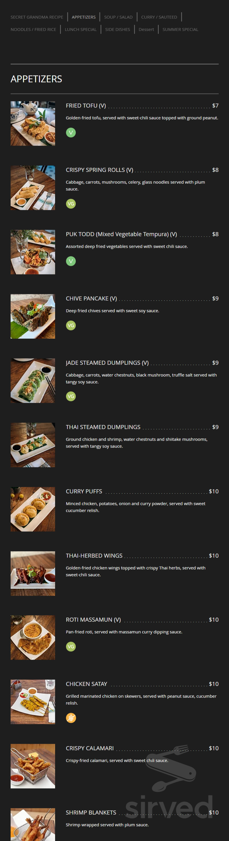 Nourish Thai menu in Brooklyn, New York, USA