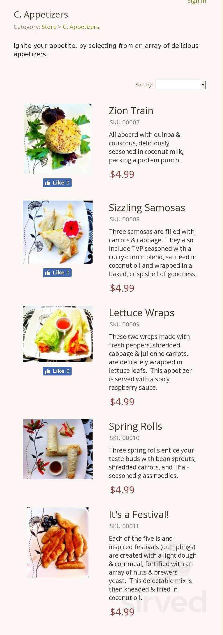 Veggie D'Light menu in Toronto, Ontario