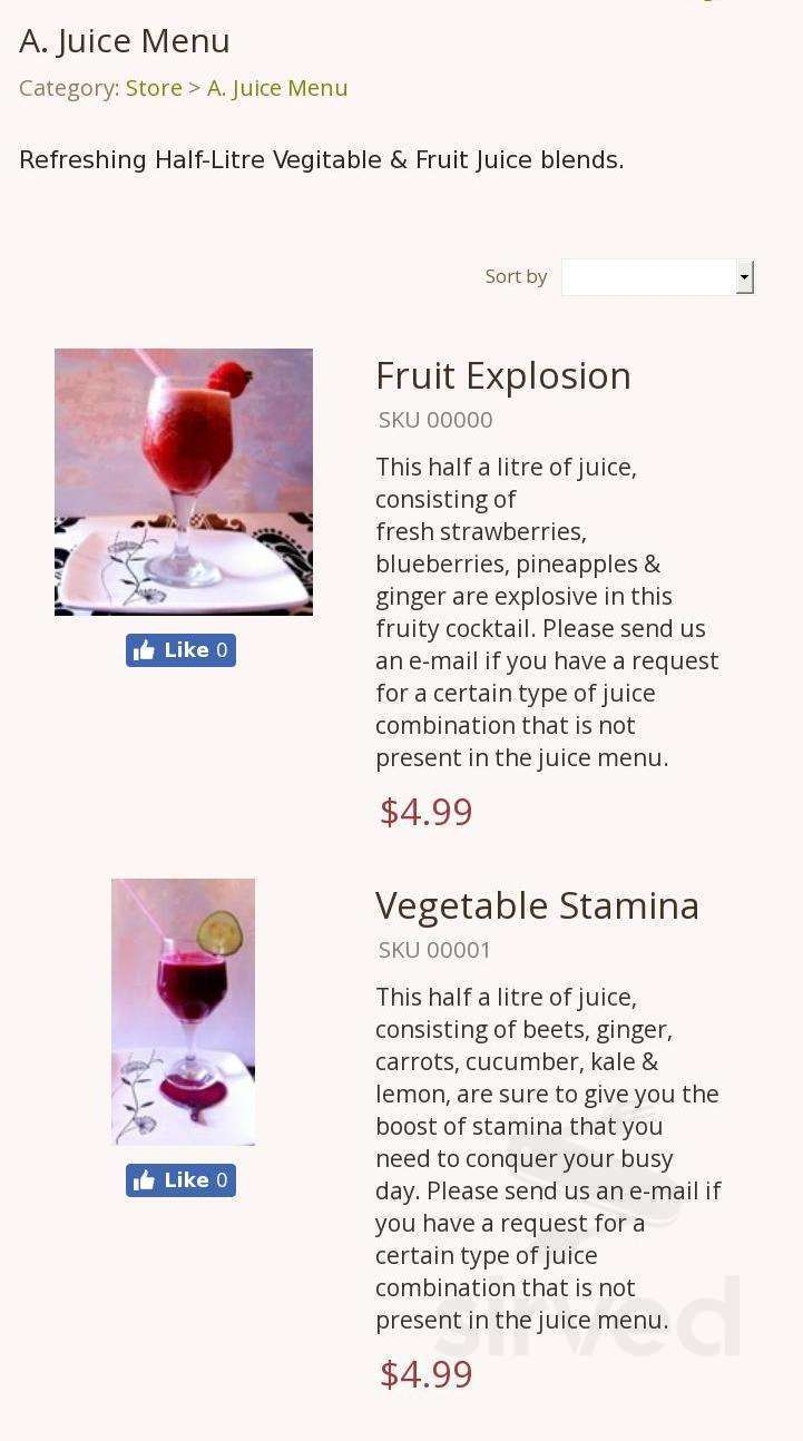 Veggie D'Light drink menu in Toronto, Ontario