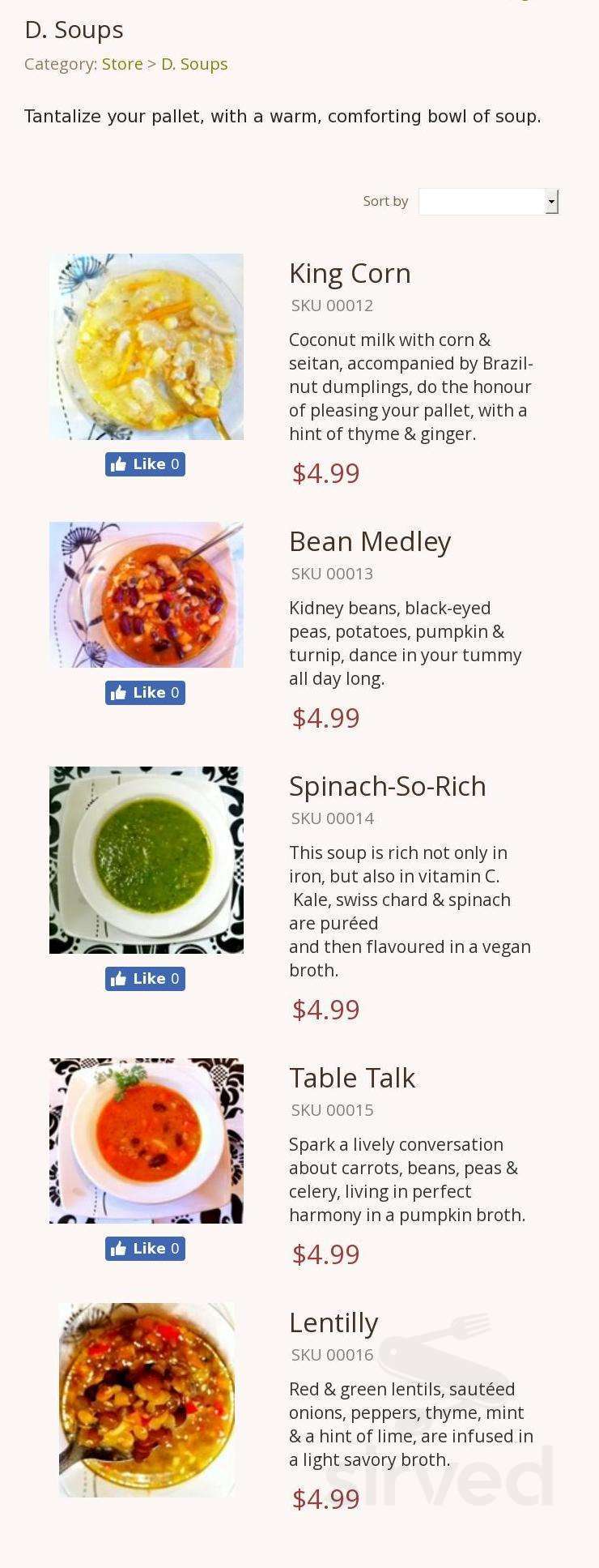 Veggie D'Light menu in Toronto, Ontario
