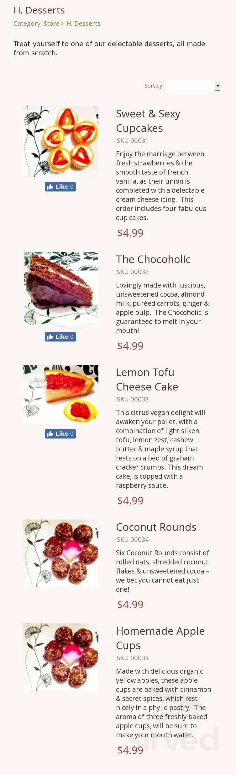 Veggie D'Light dessert menu in Toronto, Ontario
