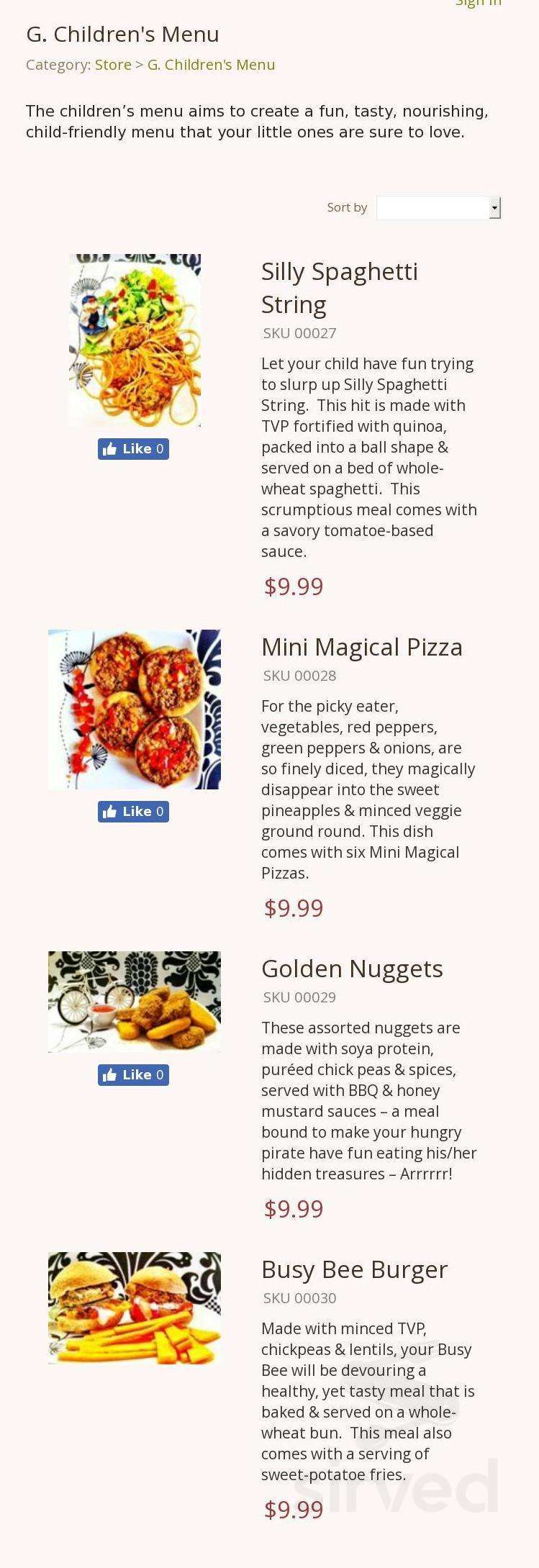 Veggie D'Light kids menu in Toronto, Ontario