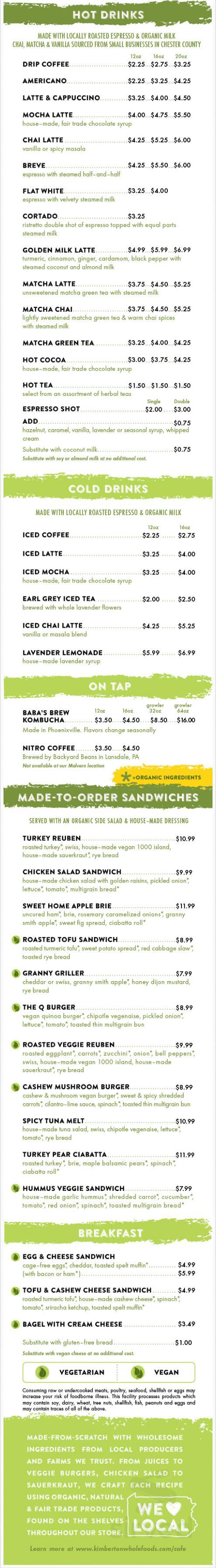 Kimberton Whole Foods - Malvern menu in Malvern, Pennsylvania