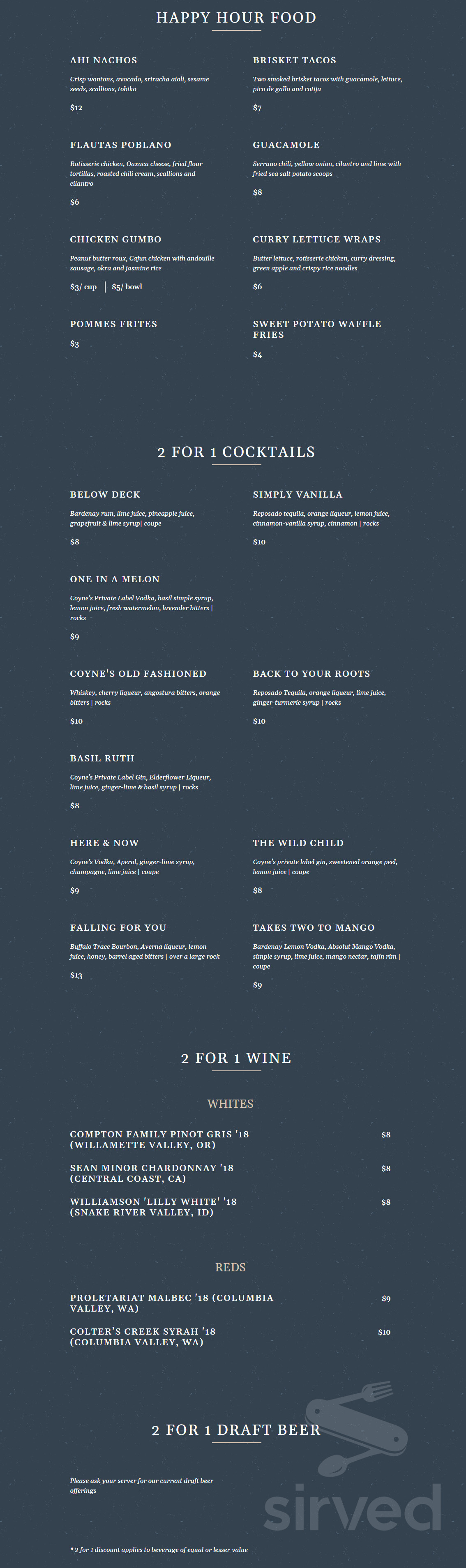 Coyne S Restaurant Bar Menu
