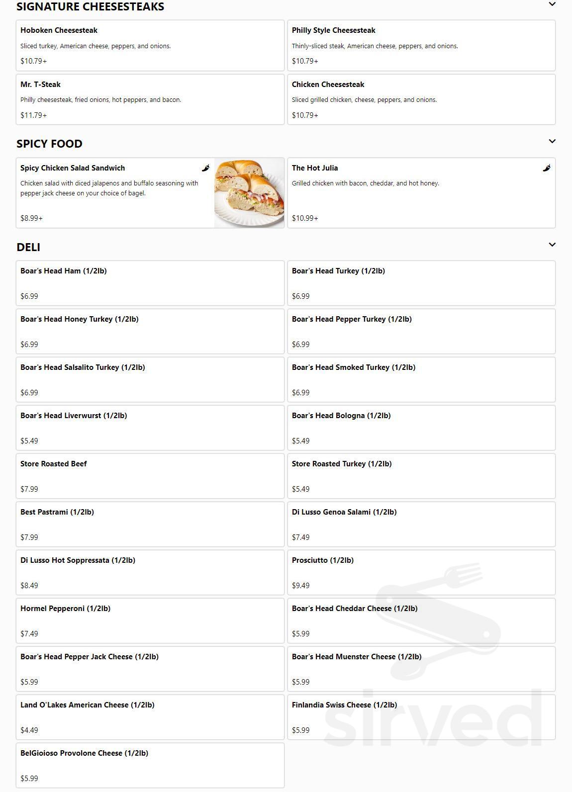 Bagels On the Hudson menu in Hoboken, New Jersey, USA