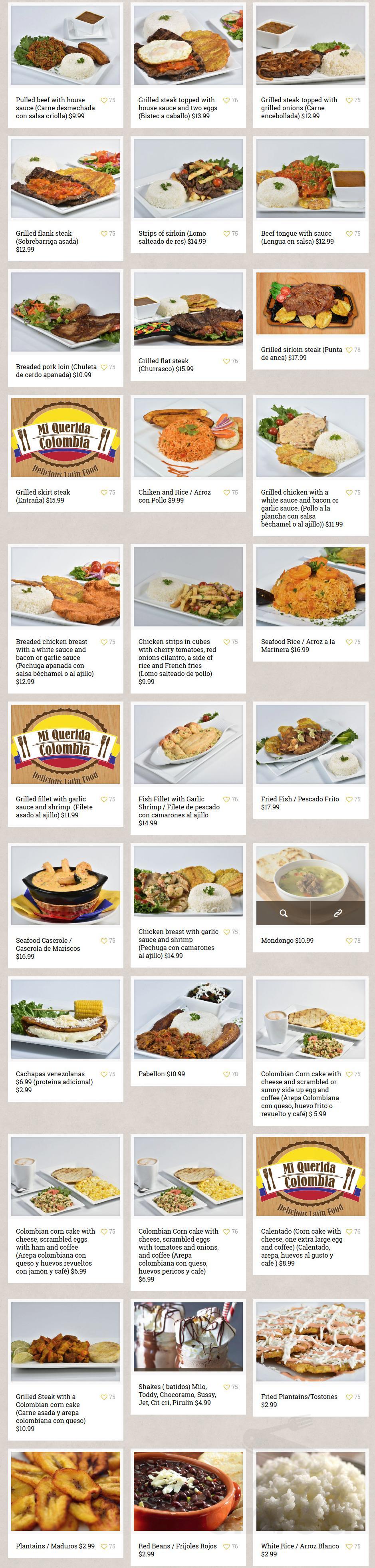 Menu Ocoee FL's Mi Querida Colombia Restaurant and Bakery Sirved