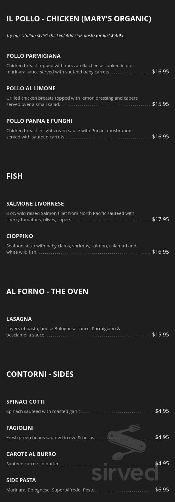Cucina Basilico La Mesa menu in La Mesa, California